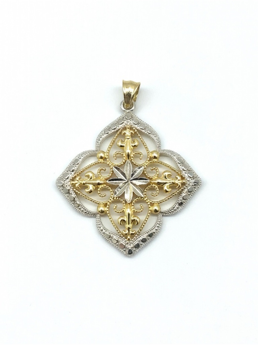Two-Tone Filigree Floral Pendant Necklace - Gold & Silver